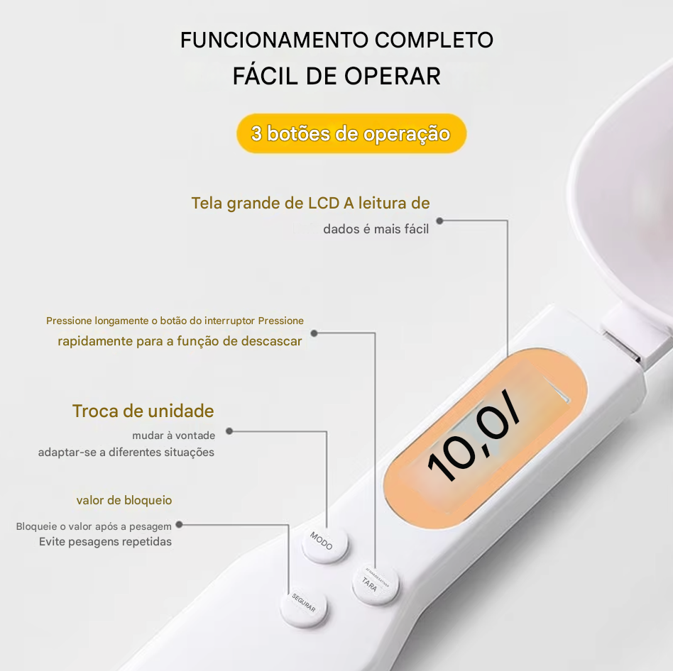 BALANÇA DIGITAL INTELIGENTE FORMATO DE COLHER - FOOD LB