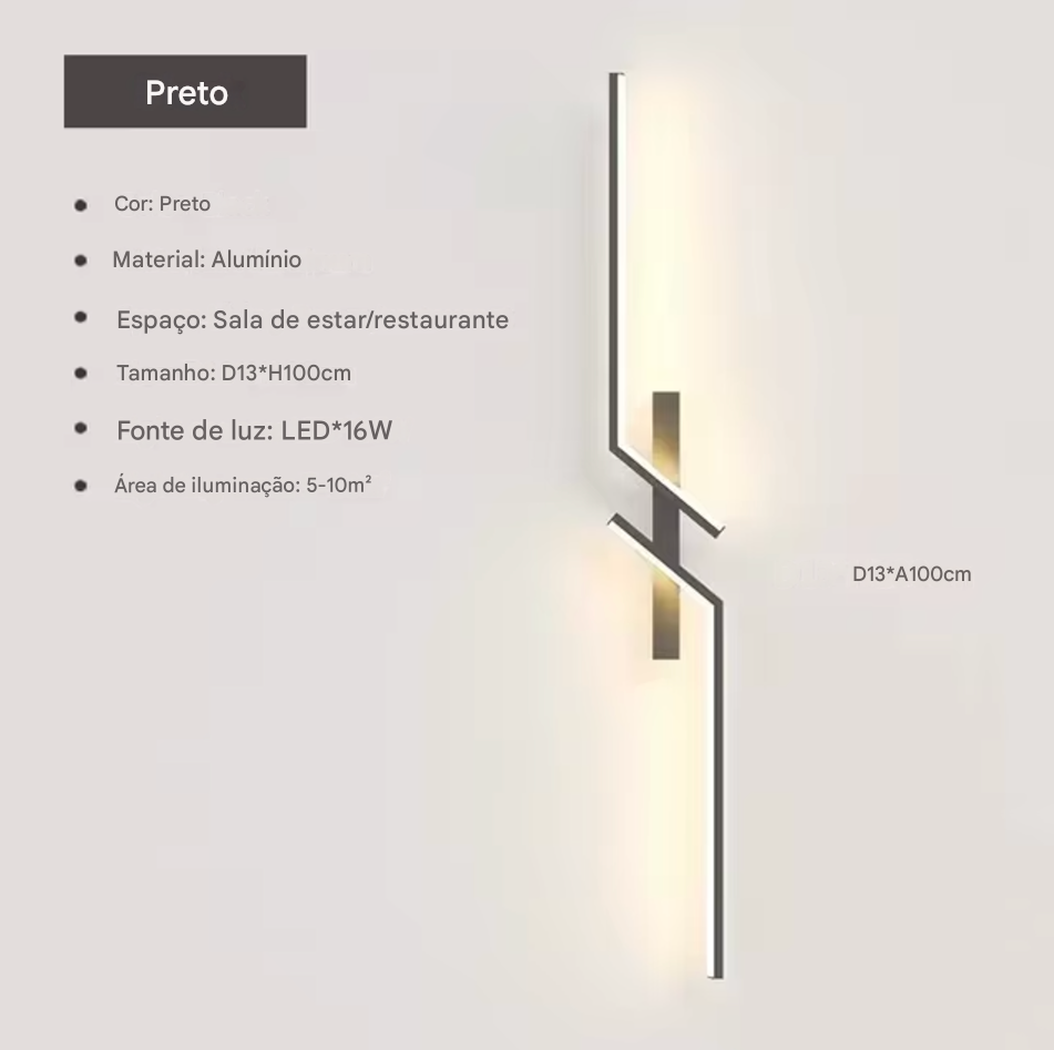 ARANDELA DE PAREDE MODERNA LED LUZ AMARELA - UTILLUX