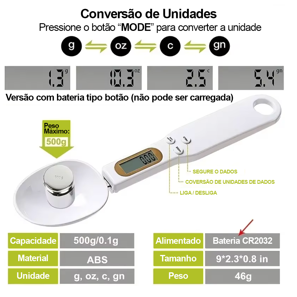 BALANÇA DIGITAL INTELIGENTE FORMATO DE COLHER - FOOD LB