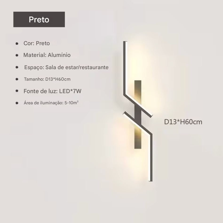 ARANDELA DE PAREDE MODERNA LED LUZ AMARELA - UTILLUX
