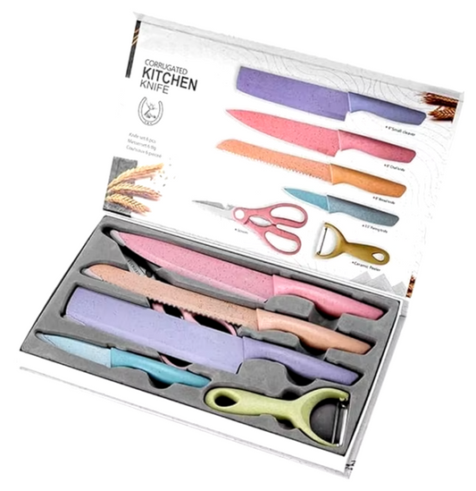 CONJUNTO KIT 6 FACAS DE INOX E CERÂMICA COLORIDAS + TESOURA - SLICED POWER