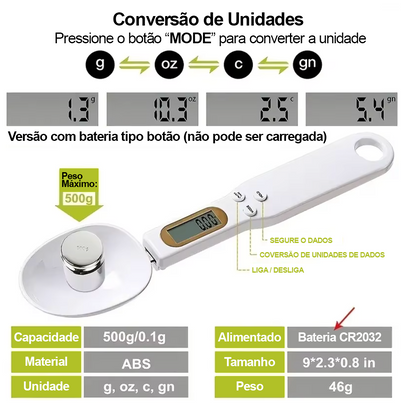 BALANÇA DIGITAL INTELIGENTE FORMATO DE COLHER - FOOD LB