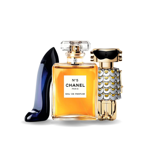 Packung mit 3 Düften: Carolina Herrera GOOD GIRL, Chanel Nº5, Paco Rabanne FAME (Eau de Parfum)