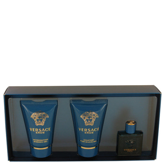 Versace Eros von Versace Geschenkset -- 0,17 oz Mini EDT + 0,8 oz Duschgel + 0,8 oz After Shave Balsam für Herren