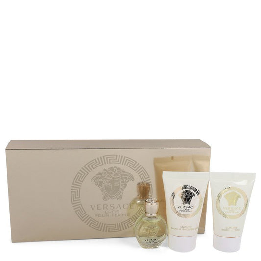 Versace Eros von Versace Geschenkset -- 0,17 oz Mini EDP + 0,8 oz Duschgel + 0,8 oz Körperlotion für Frauen